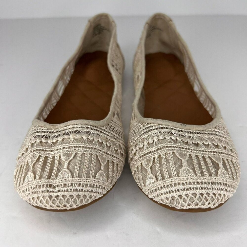 Rhodes Womens Cream Flats Slip On Lace Solid Round Toe Size 9.5M Comfort Shoes - Picture 3 of 9